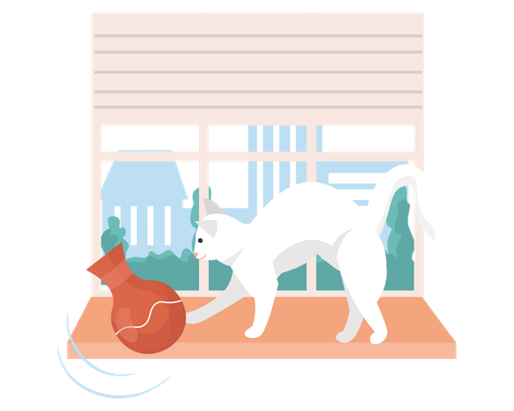 Cat playing with vase pot  Illustration