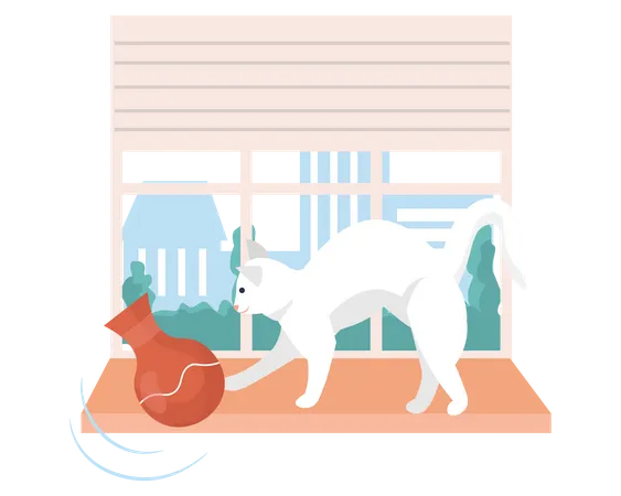 Cat playing with vase pot  Illustration