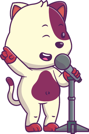 Cat Singing With Microphone  Illustration