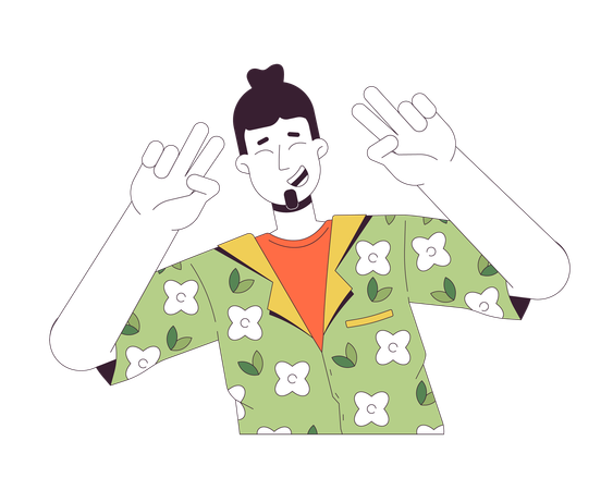 Caucasian man peace fingers  イラスト