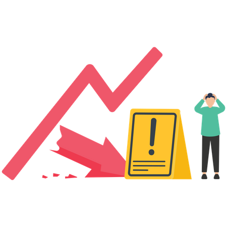 Caution in investing, The economic recession, Avoid investing during market crises, Deflation, inflation, Debt condition, market collapse, The arrow graph is broken down, investors panic  Illustration