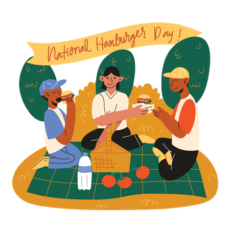 Celebrating Hamburger Day in a Park  Illustration