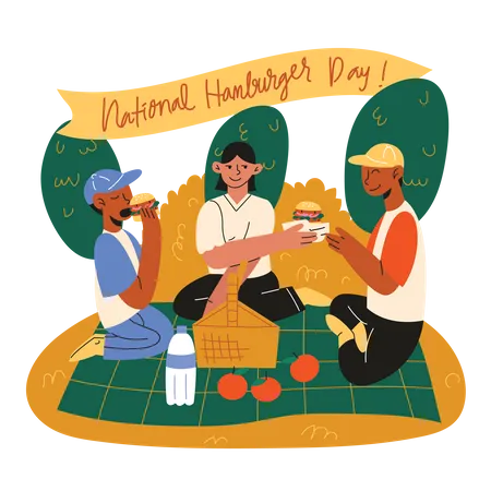 Celebrating Hamburger Day in a Park  Illustration