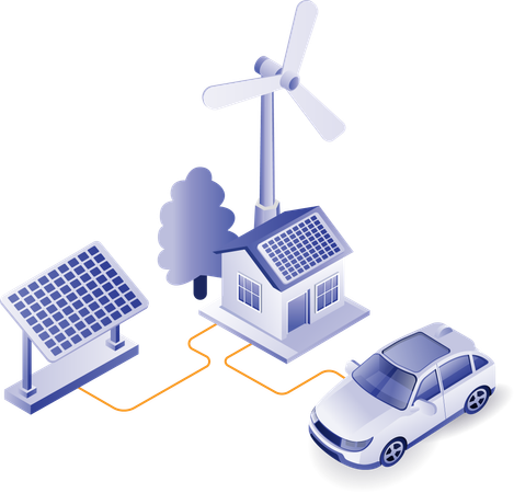 Chargeur de voiture électrique à la maison panneau solaire  Illustration