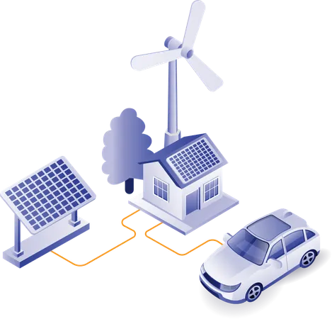 Chargeur de voiture électrique à la maison panneau solaire  Illustration