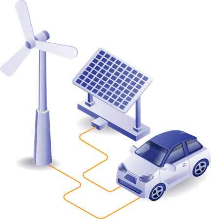 Chargeur de voiture électrique avec panneau solaire  Illustration