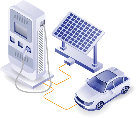 Chargeur de voiture électrique avec énergie solaire  Illustration