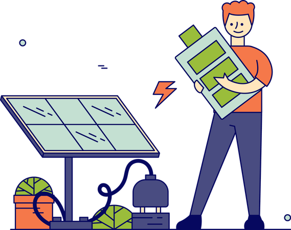 Charging battery using solar panel  Illustration