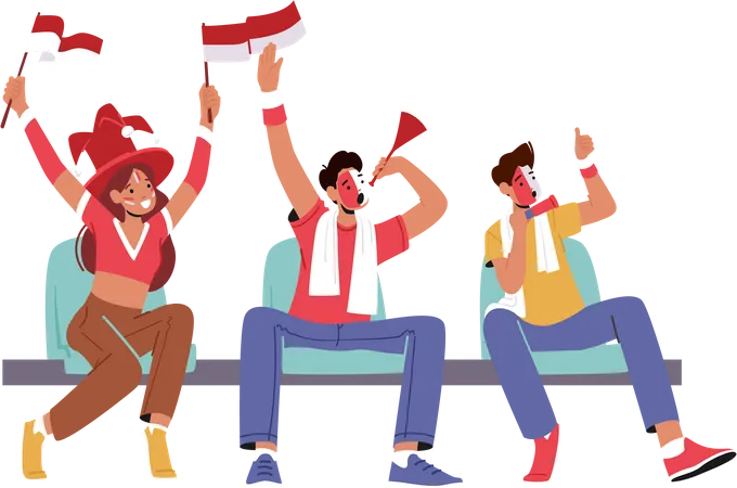 Cheerful fans cheering for favorite sport team  Illustration