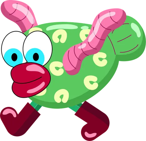 Cheerful Green Monster with Pink Worm  イラスト