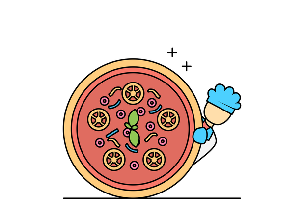 Chef cuisinier avec pizza  Illustration