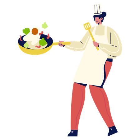 Chef Cooking Dish in Kitchen  イラスト