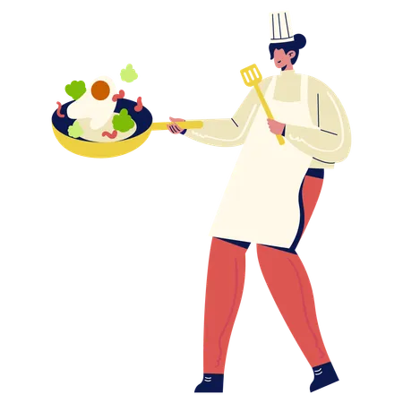 Chef Cooking Dish in Kitchen  イラスト