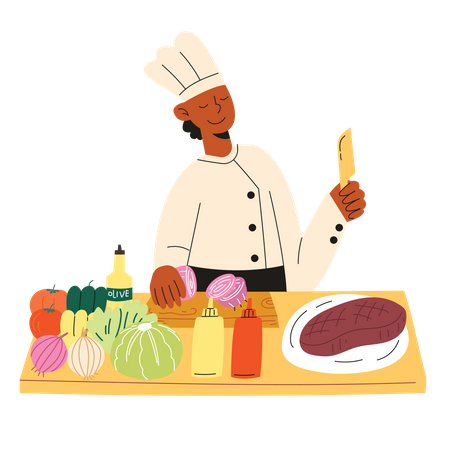 Chef cooks Hamburger  Illustration