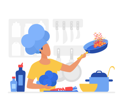 Chef cuisinier dans la cuisine  Illustration