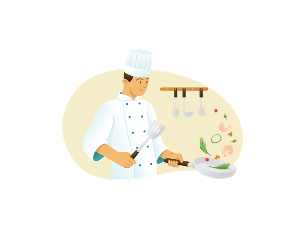 Chef cuisinier dans la cuisine  Illustration