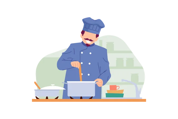 Chef cuisinier dans la cuisine  Illustration