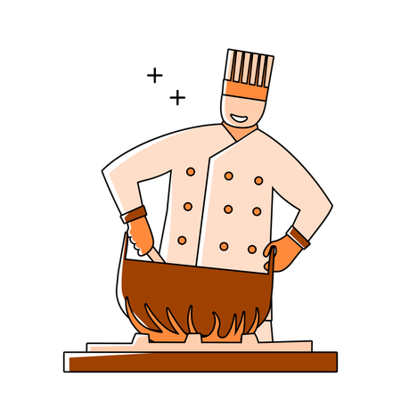 Chef cuisinant des aliments en feu  Illustration