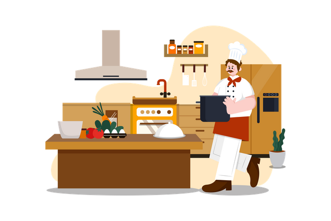 Chef cuisinier au restaurant  Illustration