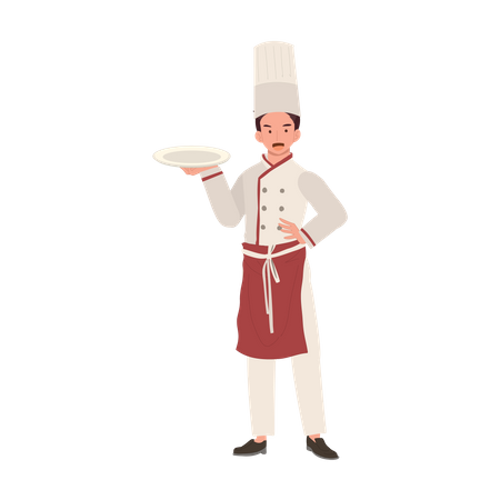 Chef in Hat and Uniform Holding Plate  イラスト