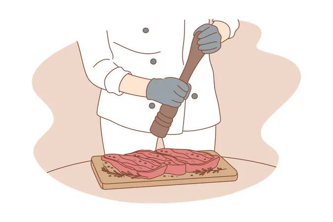 Chef is sprinkling spices on food  イラスト