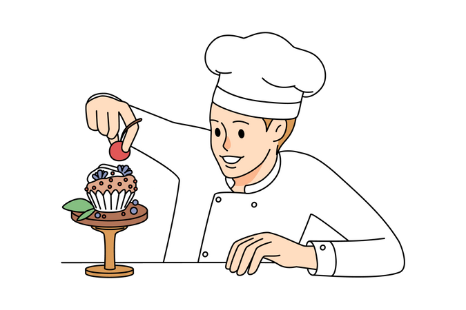 Chef making cupckae  일러스트레이션