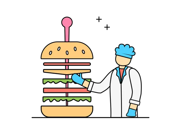 Chef montrant un hamburger  Illustration