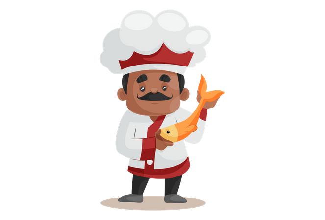 Chef Showing Fish For New Recipe  Illustration