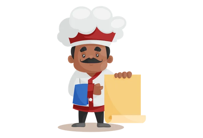 Chef standing with Recipe Menu  Illustration