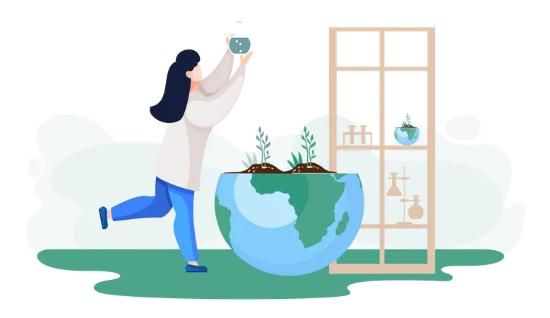 Chemical researcher with flask explore ecology  イラスト