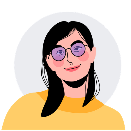 Chica asiática con gafas  Ilustración