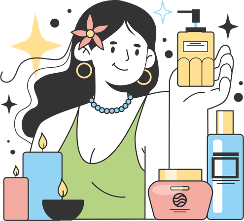 Chica con productos cosméticos  Ilustración