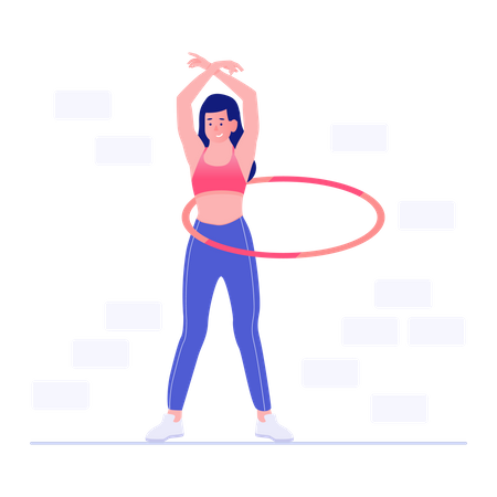 Niña disfrutando del hula-hoop  Ilustración