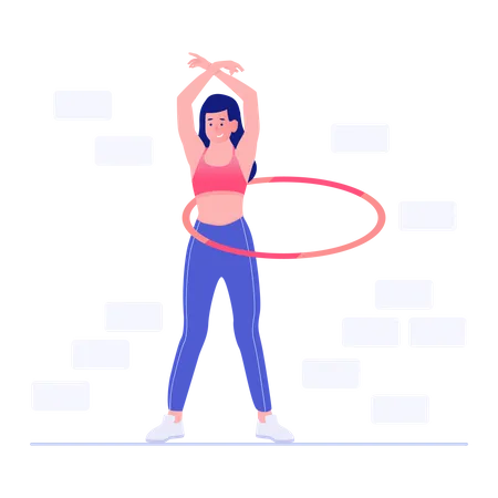 Niña disfrutando del hula-hoop  Ilustración