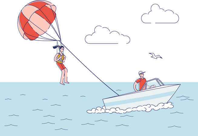 Chica haciendo parapente en la playa  Ilustración