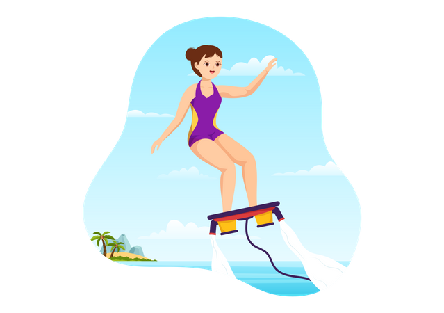 Chica montando flyboard  Ilustración