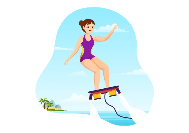 Chica montando flyboard  Ilustración