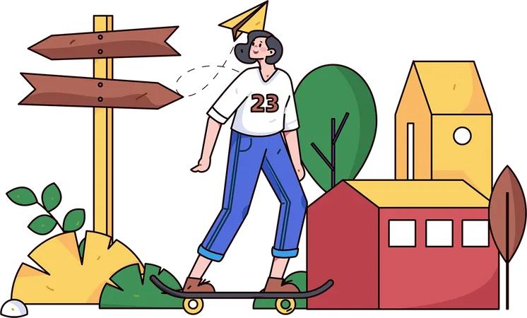 Chica montando patineta  Ilustración