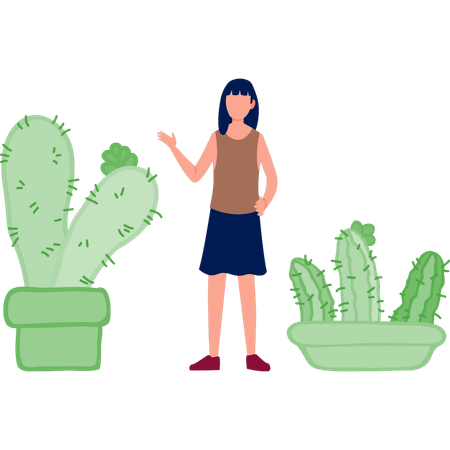 Niña mostrando la planta Rebutia  Ilustración