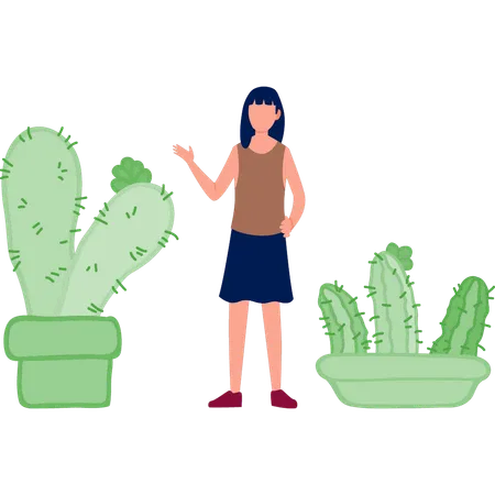 Niña mostrando la planta Rebutia  Ilustración