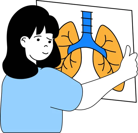 Chica viendo informe de pulmones  Ilustración