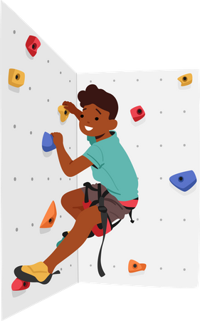 Child conquering climbing wall with determination  Illustration