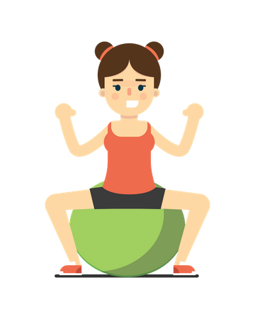 Child Girl Doing Exercise With Gymnastic Ball  Illustration