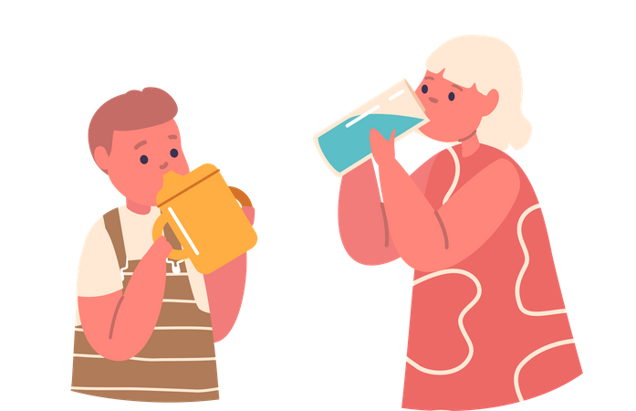 Children Drinking Clean Water  イラスト