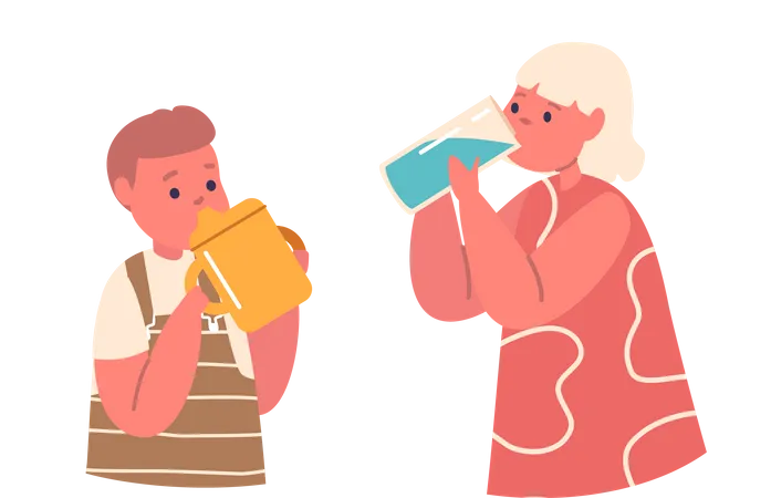 Children Drinking Clean Water  イラスト