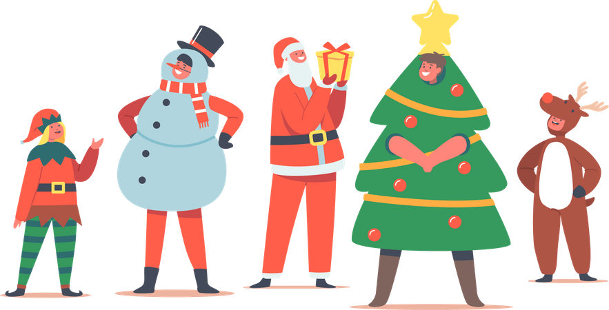 Children in Christmas Costumes  Illustration