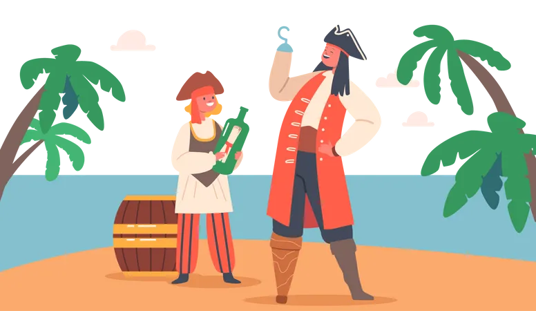 Children in Pirates costume with Treasure  일러스트레이션