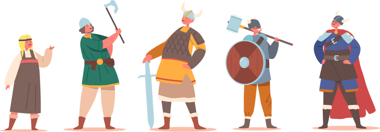 Children in Viking Costumes  일러스트레이션