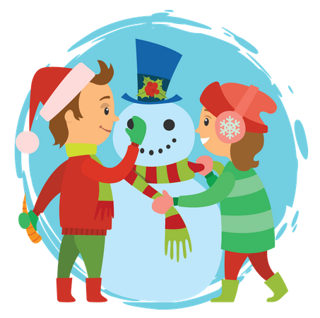 Children making snowman  Illustration