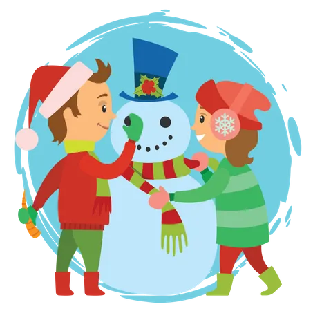 Children making snowman  Illustration